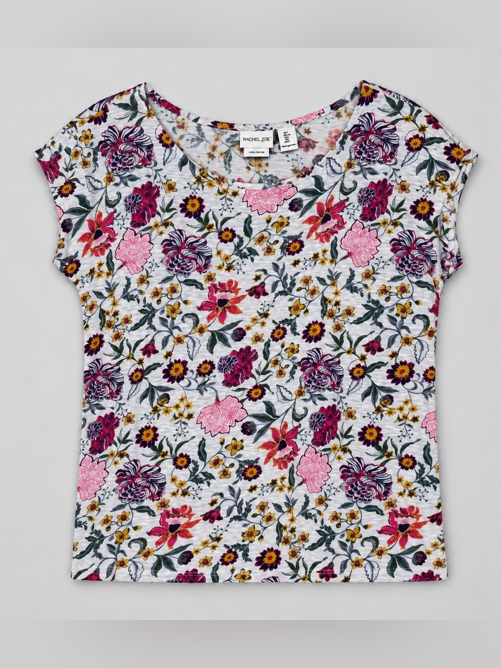Rachel Zoe 100% Linen Blouse Top Large Floral Euro Summer Coastal Beachy